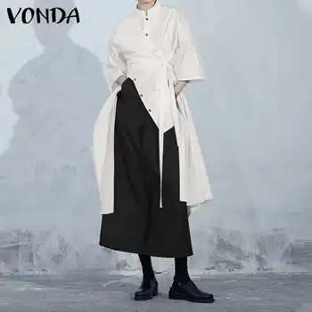Toamna Solid Bluza VONDA Femei de Moda Topuri Asimetrice Munca Blusas Casual Femei Top cu Maneci Scurte Elegante Plus Dimensiune Camasi