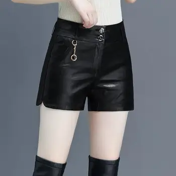 Pantaloni scurți Femei PU Piele de Agrement Plus Catifea Cald Iarna Plus Dimensiune 5XL Talie Mare Slim Femei Stil coreean de zi cu Zi Streetwear Noi