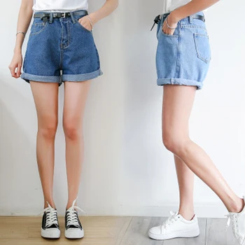 2019 Vara de Culoare Solidă femeii pantaloni Scurti din Denim Harajuku Talie Inalta Blugi Casual Slim Denim Blugi Femei Centura Doamnelor pantaloni Scurți