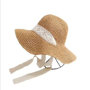 Palarie de Vara pentru Femeie coreeană stil Bandaj Cârpă Dantelă Pălărie de Paie Rezistente la Vânt Plaja Palarie de Soare Frumoasa sedinta Foto Poros Palarie de Soare Ar