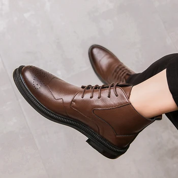 Misalwa Bocanc de Moda Mens Cizme Dantela-up de Afaceri Formale Britanic Barbat Glezna Cizme High Top Oxford Casual Pantofi din Piele PU