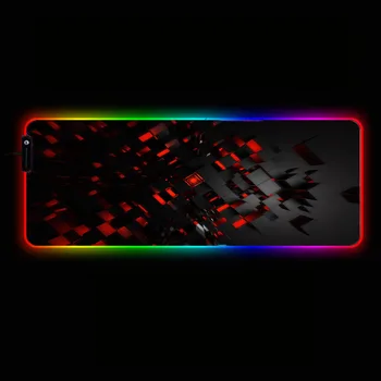 Mairuige Roșu Negru Rezumat Mari RGB Mouse-ul Mat Blocat de Iluminat cu LED de Cauciuc Gaming Mousepad Anti-alunecare pentru Calculator PC Soareci