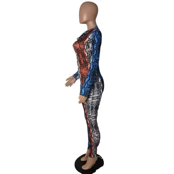 HAOYUAN Sexy Șarpe Bodycon Imprimare Salopeta cu Maneci Lungi Bandaj Toamna Îmbrăcăminte pentru Femei Hollow Romper-O singură Bucată Club de Noapte Utilaje