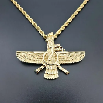 Hip-Hop Rock Iran Faravahar Ahura Mazda Pandantive Coliere pentru Barbati de Culoare de Aur 316L din Oțel Inoxidabil Zoroastrian Bijuterii Cadou