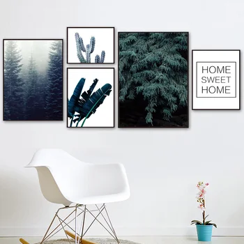 Verde Frunze De Cactus Pădure Sweet Home Arta De Perete Panza Pictura Nordică Postere Si Printuri Poze De Perete Pentru Living Decorul Camerei