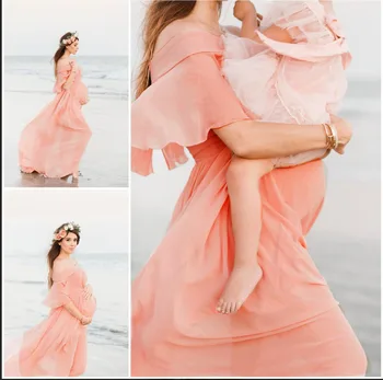 Maternitate Pe Umăr Sifon Rochie Maxi Lung Fotografie Rochie Gravide Haine rochie de plaja de Lux Sarcină Foto Recuzită Trage