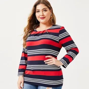 2020 Toamna mama hainele cu maneci Lungi Stripe T-shirt doamnelor moda Vintage elegante Plus Dimensiune Topuri de Femei