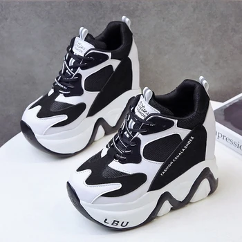 Femeile Platforma Adidasi Toamna Respirabil Pene Pantofi Casual 12,5 CM Tocuri inalte Talpă Groasă Adidași Femeie Deportivas Mujer