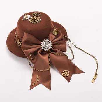 Steampunk Agrafe de Par pentru Femei Vintage Lolita Viteze Fundita Maro Mini Top Hat de Par Clip Claw articole pentru acoperirea capului