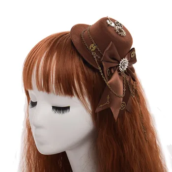 Steampunk Agrafe de Par pentru Femei Vintage Lolita Viteze Fundita Maro Mini Top Hat de Par Clip Claw articole pentru acoperirea capului