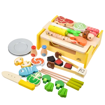 Jucărie Woo Copii din Lemn Gratar Pretinde Seturi de Joaca pentru Copii Prăjitor de pâine Băieți și Fete Simulat Bucătărie, GRĂTAR Jucarii