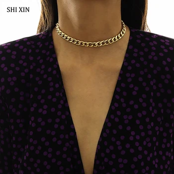 Moda SHIXIN Link-ul Lanț Cravată Coliere Pentru Femei de Aur Simplu, Scurt Colier Feminin Guler de Decorare Lanț la Gât Bijuterii