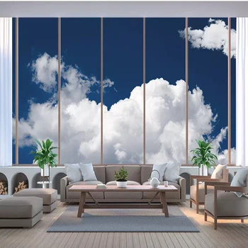 Personalizat Moderne Cer Albastru Nori Albi Peisaj de Perete care Acoperă Tapet rezistent la apa Camera de zi fond de Perete Decor Acasă 3D Murală
