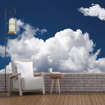Personalizat Moderne Cer Albastru Nori Albi Peisaj de Perete care Acoperă Tapet rezistent la apa Camera de zi fond de Perete Decor Acasă 3D Murală