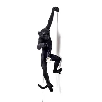 Negru Maimuță Lampa De Cânepă Funie De Lumină Pandantiv Moda Simplu Arta Nordică Replici Rășină Avea Agățat Corpuri De Iluminat Decor Acasă
