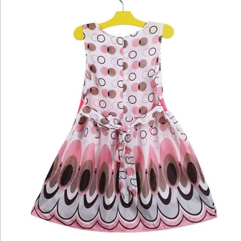De vanzare Noi 2017 vara Bow Centura rochie de Cerc cu Bule de Păun de imprimare haine pentru copii Rochii Fete Pentru Printesa de Ziua Vânzare Fierbinte