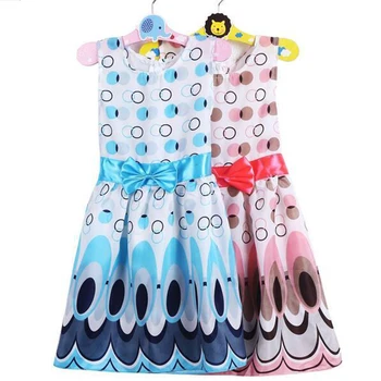 De vanzare Noi 2017 vara Bow Centura rochie de Cerc cu Bule de Păun de imprimare haine pentru copii Rochii Fete Pentru Printesa de Ziua Vânzare Fierbinte