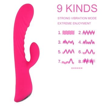 IKOKY 9 Moduri de Penis artificial Vibratoare Jucarii Sexuale pentru Femei Rabbit Vibrator punctul G Vaginale Stimulare Clitoris USB Reîncărcabilă