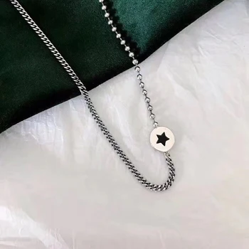Black Star Argint 925 Pandantiv Colier Pentru Femei Coreene Șirag De Mărgele Rotunde Clavicula Lanț Retro Thai Argint Bijuterii Cadouri