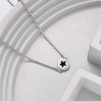 Black Star Argint 925 Pandantiv Colier Pentru Femei Coreene Șirag De Mărgele Rotunde Clavicula Lanț Retro Thai Argint Bijuterii Cadouri