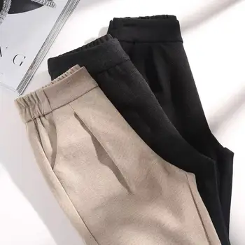 Wavsiyier Pantaloni Talie Inalta Femei Stil Largi Picior De Toamna Casual Elastică De Lână Haren Gâfâi Costum Pantaloni-Coreean 2020 Drept Solid