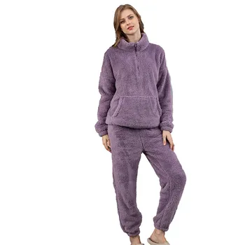 Femei Iarna Homewear Gros Flanel Cald Set De Pijama Cuplu De Lână De Iarnă Lounge Purta Pijamale Flanel De Sex Feminin Costum De Haine De Acasă