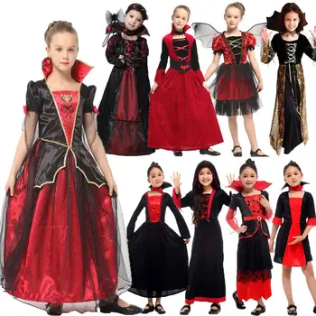 Gotic Vampiress Fete Cosplay Costum Vampir Copii Fata De Colectia De Halloween, De Crăciun Purim Petrecere Rochie Fancy Medieval Femei