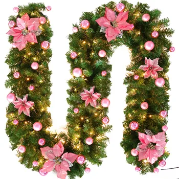 2,7 M de Crăciun NU a CONDUS Rattan Ghirlanda Decor Rafinat Artificial Xmas Copac Rattan Banner Decorare Verde Ghirlande de Crăciun