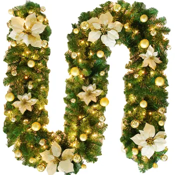 2,7 M de Crăciun NU a CONDUS Rattan Ghirlanda Decor Rafinat Artificial Xmas Copac Rattan Banner Decorare Verde Ghirlande de Crăciun