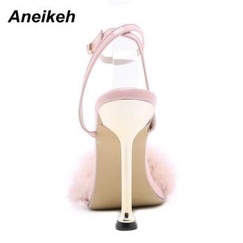 Aneikeh 2020 Nou Dulce Stilet Tocuri Sandale Mozaic Artificiale Păr de Iepure Subliniat Toe Pantofi Elegante Pentru Femei Vara Sexy