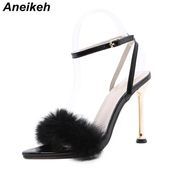 Aneikeh 2020 Nou Dulce Stilet Tocuri Sandale Mozaic Artificiale Păr de Iepure Subliniat Toe Pantofi Elegante Pentru Femei Vara Sexy