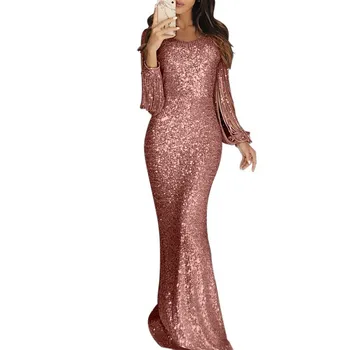 Womail rochie femei 2019 Sexy Rochie Lunga cu Paiete Sirena Slab Bal de Seara din Dantela Eleganta cu Maneca Lunga Celebrity Party Club de noapte