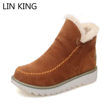 LIN KING Plus Dimensiune Anti Skid Femei Cizme de Zăpadă Solidă Cald Blana Cizme Scurte Pene de Iarnă Pantofi Doamnelor Înălțime Crește Glezna Cizme