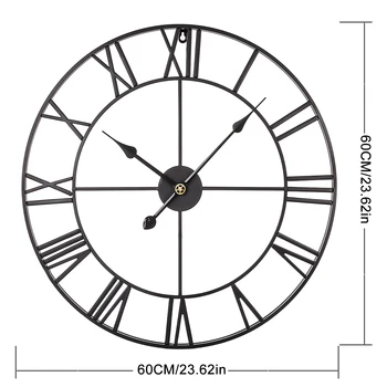 60cm Retro Fier Cifre Romane Mut Ceas de Perete cu Baterii Ceas de Perete pentru Camera de zi Decor - Negru