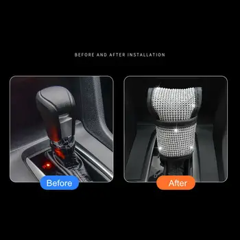 PU Piele Auto Gear Shift Knob Acoperă cu Cristal Bling Bling Pietre pentru Fete Doamna Universale Accesorii de Interior