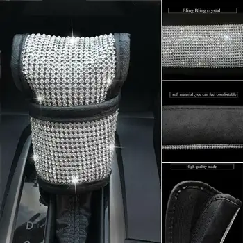 PU Piele Auto Gear Shift Knob Acoperă cu Cristal Bling Bling Pietre pentru Fete Doamna Universale Accesorii de Interior