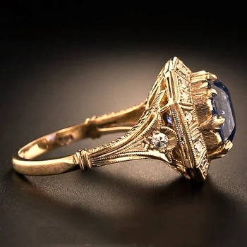 Topaz albastru Printesa Inel cu Diamant cu 18K Aur Galben de Culoare Inel de Logodna pentru Femei Cadouri Bijuterii Inel