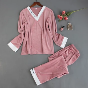 2020 Femei Set De Pijama Roz Cu Maneci Lungi Din Catifea De Toamna Iarna Cald Drăguț Homewear Gros Acasă Costum De Pijama Îmbrăcăminte