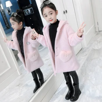 Roz de 11 Ani Fete Toamna și Iarna Jacheta coreean Halloween Lână Groasă Dihor cu Gluga tip Boutique de Sus Adolescente Haine