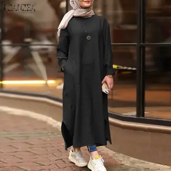 ZANZEA 2021 Elegant Musulman Maxi Rochie Femei Islamice Sundress Maneca Lunga Vestidos de sex Feminin Casual Solid Halat Femme Plus Dimensiune 5XL