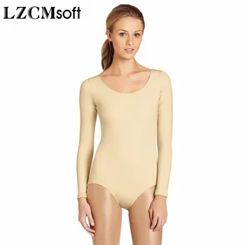 LZCMsoft Femei Spandex Nylon cu Maneci Lungi Tricou pentru Dans Adult Albastru Royal Scoop Gât Gimnastica Tricouri Balet Salopeta Clasa