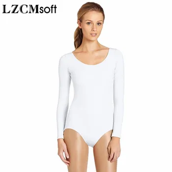 LZCMsoft Femei Spandex Nylon cu Maneci Lungi Tricou pentru Dans Adult Albastru Royal Scoop Gât Gimnastica Tricouri Balet Salopeta Clasa