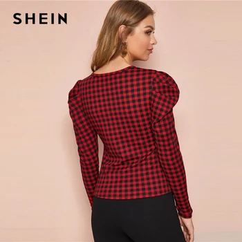 SHEIN Imprimare Umbrelă Elegant T-Shirt Femei Topuri 2019 Toamna coreean Picior-De-Oaie Maneca Doamne de Birou de Bază, Topuri Si Tricouri