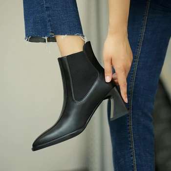 Chelsea Glezna Cizme Femei Piele De Vaca Cizme A Subliniat Toe Metal Pantofi De Moda De Sex Feminin Petrecere Tocuri Inalte Pantofi Doamnelor 2020 Toamna Anului Nou