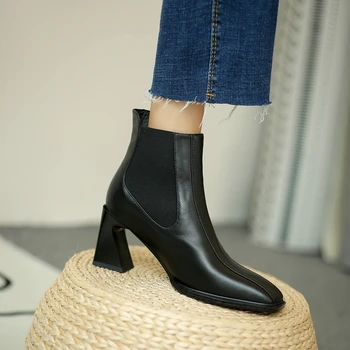Chelsea Glezna Cizme Femei Piele De Vaca Cizme A Subliniat Toe Metal Pantofi De Moda De Sex Feminin Petrecere Tocuri Inalte Pantofi Doamnelor 2020 Toamna Anului Nou