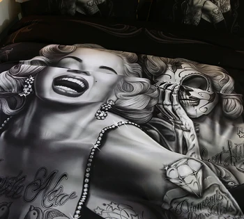 3D Marilyn Monroe carpetă acopere set negru Craniu lenjerie de Pat 3d bedclothe Textile de Casa de moda set de pat 2/ 3pcs