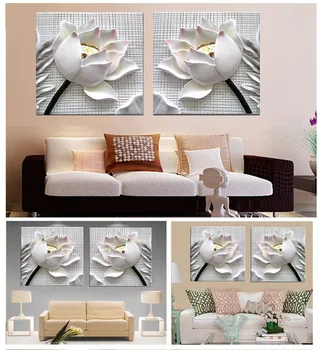 Modern Alb Model de Lotus Imagini 3D Home Decor Perete Living Modular Pictura Print Imagini (Fara Rama) 2 BUC
