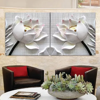 Modern Alb Model de Lotus Imagini 3D Home Decor Perete Living Modular Pictura Print Imagini (Fara Rama) 2 BUC