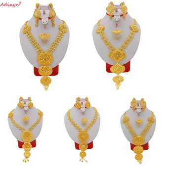 Adixyn(cinci desigh)Moda Lung Colier/Cercei/Inel Set de Bijuterii pentru Femei de Culoare de Aur Arabe Bijuterii Accesorii de Nunta N01044