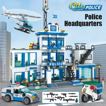 1215PCS Orașului Sediul Poliției Elicopter Motocicleta de Serie Masina DIY Secția de Poliție Cifre Blocuri Caramizi Jucării pentru Băieți